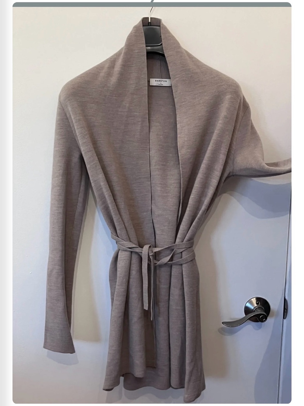 Merino Aritzia Taupe Belted Knit Wrap